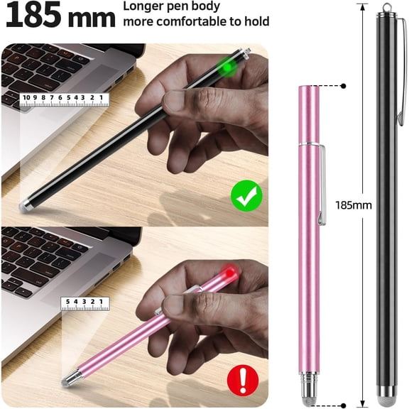 BDIUA-Long Stylus Pens for Touch Screens (5 Pack 185mm) High Sensitivity, Precision and No Scratches, Compatible with iPad, iPhone, Android, Tablets and More. Capacitive Touchscreen Stylist Mesh Fibe