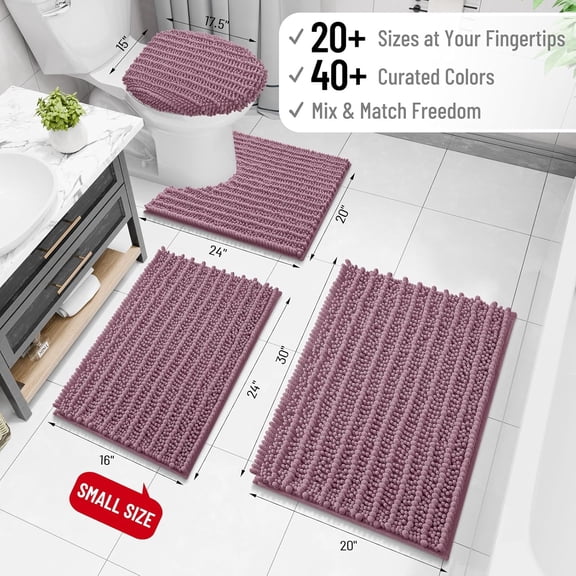 BDIUA-Luxury Bathroom Rugs 24x16, Extra Soft Thick Absorbent Shaggy Chenille Bath Rugs, Non-Slip Machine Wash Dry, Bath Mats for Bathroom Floor, Tub and Shower, Home Decor Accessories, Deep Plum