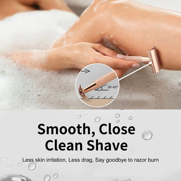 BDIUA-Matte Rose Gold Safety Razor with Stand, Single Blade Razors for Women | Reusable Metal Razor, with 10 Platinum Coated Double Edge Blades, Smooth & Close & Comfort Shave, Eco-Friendly, Plastic