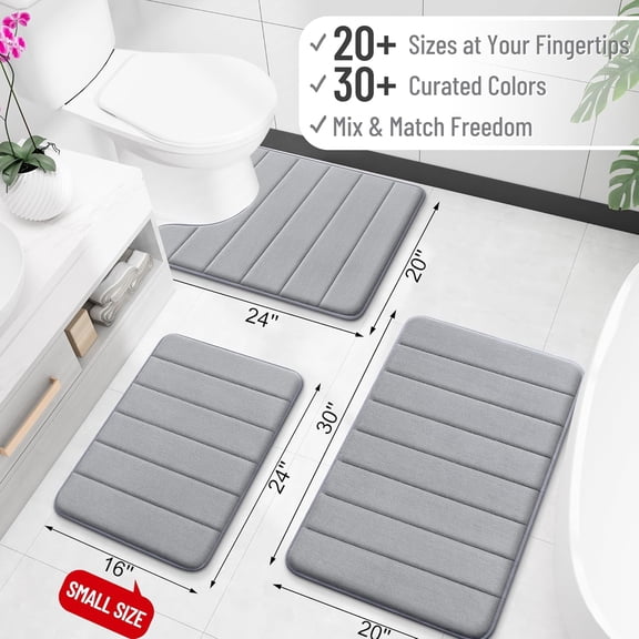 BDIUA-Memory Foam Toilet Rugs U Shaped 24x20, Super Soft Absorbent Contour Bath Rugs, Quick Dry, Machine Washable Toilet Mat, Bathmat Floor Carpet, Bathroom Home Decor Accessories, Grey