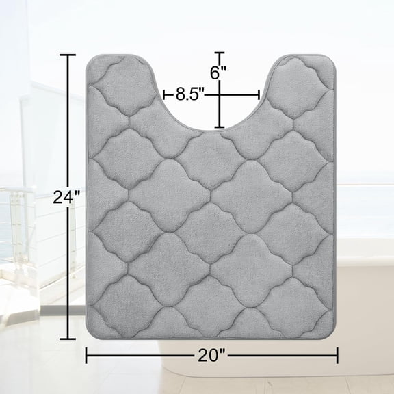 BDIUA-Memory Foam Toilet Rugs U-Shaped 24x20, Ultra Soft and Absorbent Bathroom Rugs, Non-Slip, Comfortable, Machine Washable Contour Bath Mat for Toilet Base, Home Decor Accessories, Grey