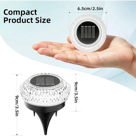 BDIUA-Mini Solar Ground Lights Outdoor,Flat Solar Pathway Lights 3 Pack,IP67 Waterproof Solar Powered Deck Lights,Landscape Lighting for Garden Yard Walkway Patio Driveway Small,Cool White