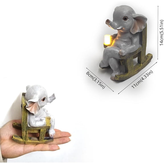 BDIUA-Miniature Elephant Garden Statue Solar Light Outdoor Decor Elephant Figurine Solar Lantern for Home Indoor Lawn Backyard Balcony Porch Patio Ornament for Women Mom Grandma 5.51"x4.33"x3.15"