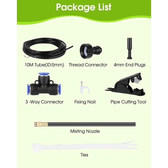 BDIUA-Mist Cooling Automatic Irrigation System-Misting System 33FT Misting Line & 10 Brass Misting Nozzles-Water Hose Mister Kit Sprinkler System for Outside Patio Outdoor Garden Greenhouse Trampolin