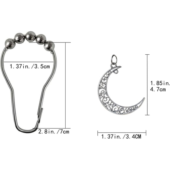 BDIUA-Moon Shower Curtain Hooks Decorative Rings for Bathroom Mid Century Abstract Boho Vintage Bath Decor Elegant Nature Cute Stainless Steel Rustproof Shower Hanger
