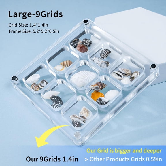 BDIUA-Multi-Style Clear Acrylic Magnetic Seashell Display Collecting Box, Acrylic Shadow Box for Tiny Treasure Hunting, Holder Display Grid Cabinet Case