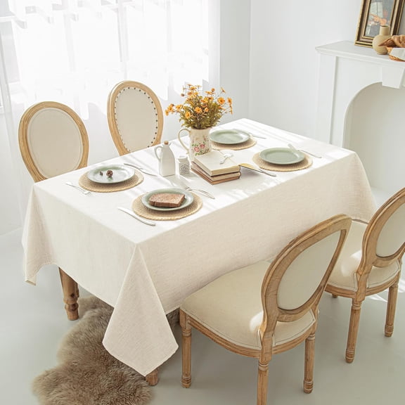 BDIUA-Natural Linen Textured Square Tablecloth, Slubby Lightweight Table Cloth 52 x 52 Inch, Water Resistant Stain Resistant Farmhouse Burlap Table Cover for Kitchen Dining Room