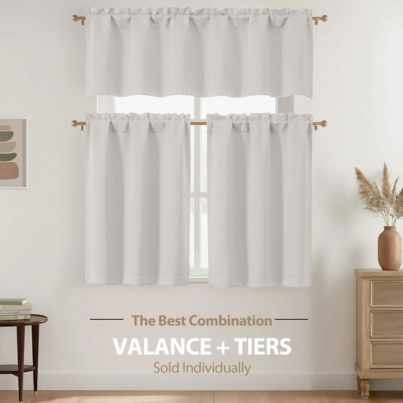 BDIUA-Natural Short Curtains for Windows - Solid Light Filtering Small Kitchen Curtains for Living Room Bedroom Cafe, Rod Pocket Small Window Drapes for Cafe Bathroom, 2 Panels, Each 30Wx45L
