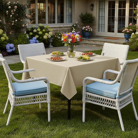 BDIUA-Natural Square Tablecloths 85x85 Inch - Fabric Table Cloth for Square or Round Tables, Washable Polyester Card Table Cover for Outdoor Party, Birthday, Buffet, Resturant