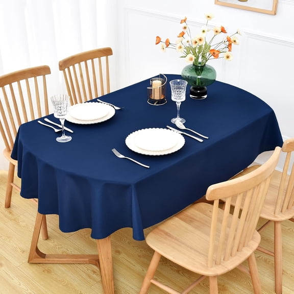 BDIUA-Navy Blue Oval Tablecloth 52x70 inch, Heavy Duty Polyester Fabric Table Cloth, Reusable Washable Solid Table Cover for Dining, Kitchen, Party, Wedding, Indoor Outdoor Tabletop Decoration