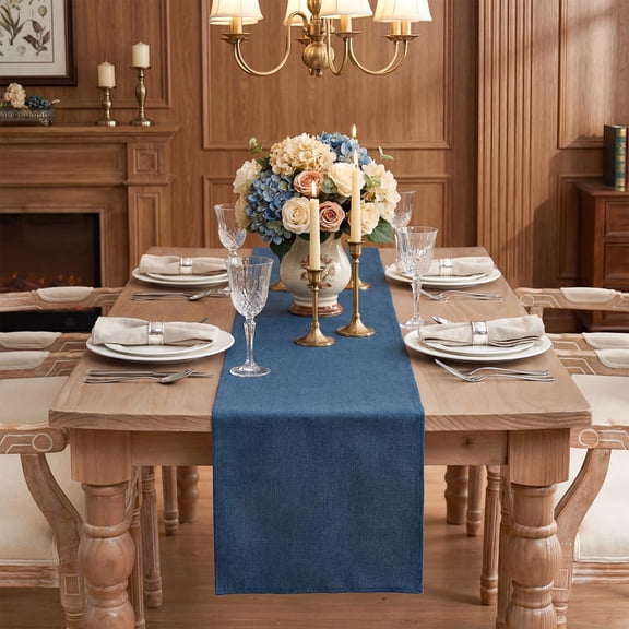 BDIUA-Navy Blue Table Runner, Seasonal Summer Fall Washable Kitchen Dining Table Decoration for Home Party Decor 13x36 Inch