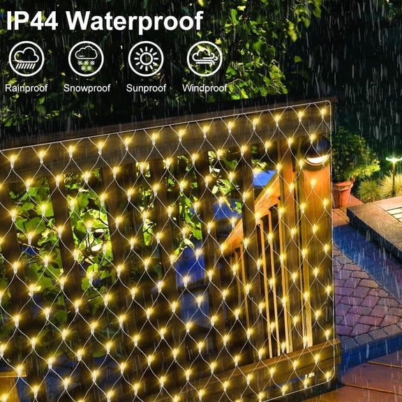 BDIUA-Net Light Outdoor for Bushes,5FTx5FT 100LED Mesh Net Lights Battery Operated,Garden Nets String Light Connectable Waterproof with Remote Timer for Tree Garden Decor,Warm White