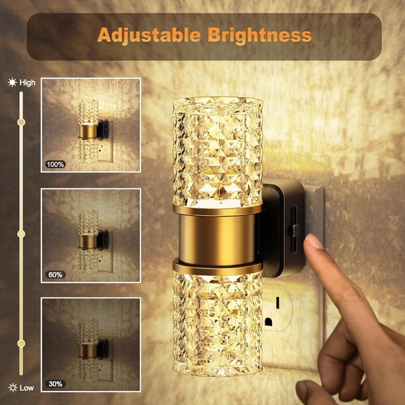 BDIUA-Night Light, Night Lights Plug into Wall,Automatic LED Night Light with Adjustable Brightness, 3000K Plug in Night Lights with Auto Light Sensor, for Bathroom Hallway Decor