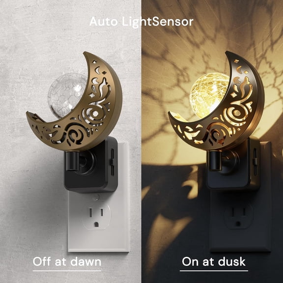 BDIUA-Night Lights Plug into Wall: Moon Sphere Decor Landscape Night Light, Dusk to Dawn Sensor Glass Globe Nightlight, 0-100LM Dimmable, for Bedroom Living Room Hallway