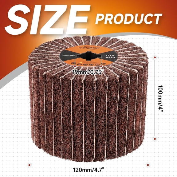 BDIUA-Non-Woven Wheel Surface Conditioning Tool, 120 Grit 120 x 100 x 19 mm Abrasive Drawing Polishing Wheel with Sandpaper for Wood Metal Burnishing Wheel 4.7"x 4"