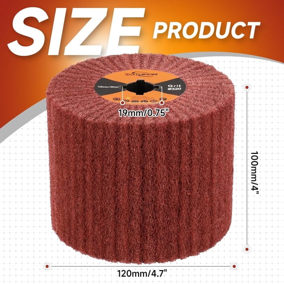 BDIUA-Non-Woven Wheel Surface Conditioning Tool, 320 Grit 120 x 100 x 19 mm Abrasive Drawing Polishing Wheel for Wood Metal Burnishing Wheel 4.7"x 4"