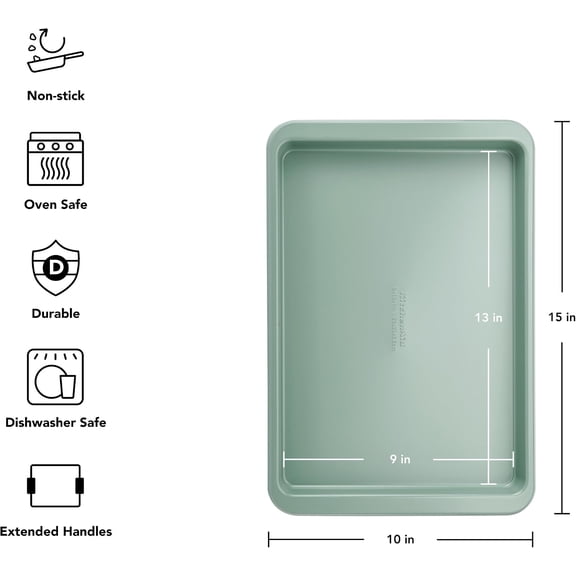 BDIUA-Nonstick Aluminized Steel Baking Sheet, Dishwasher Safe, 9 x 13 Inch, Cardamom