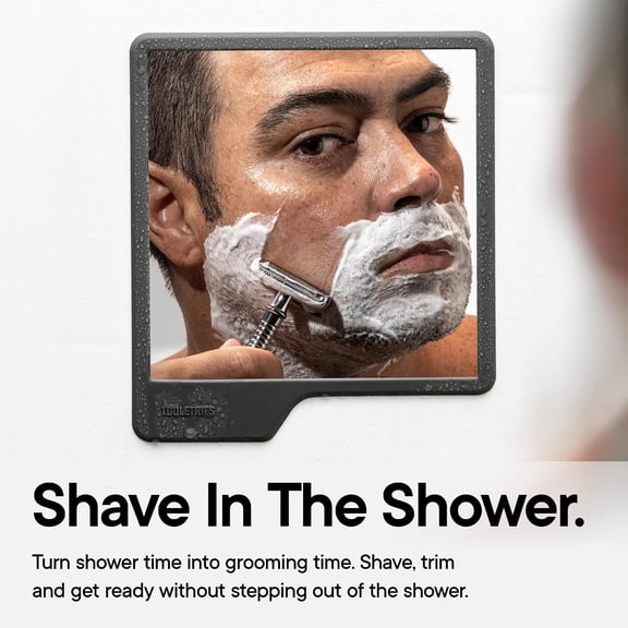 BDIUA-Oliver Premium Shower Mirror for Shaving, Fog-Resistant Bathroom Grooming Mirror, Clear View, Shatterproof, 100% Silicone, Easy Install, No Suction Cups, Removable & Reusable - Charcoal