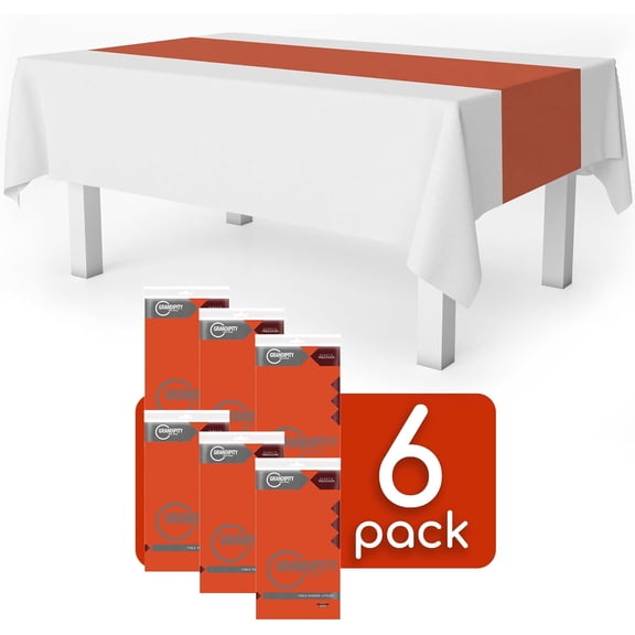BDIUA-Orange 6 Pack Premium Disposable Plastic Table Runner 14 x 108 Inch. Table Runner for Dinner Parties & Events by
