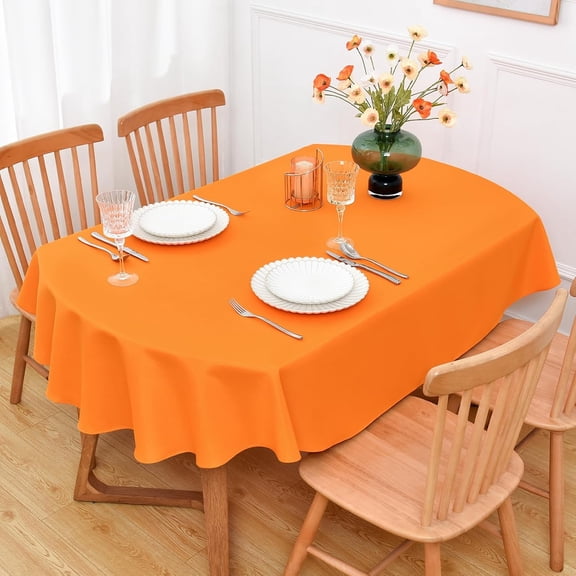 BDIUA-Orange Oval Tablecloth 60x84 inch, Heavy Duty Polyester Fabric Table Cloth, Reusable Washable Solid Table Cover for Dining, Kitchen, Party, Wedding, Indoor Outdoor Tabletop Decoration