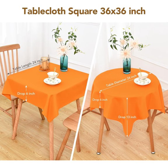 BDIUA-Orange Square Tablecloth 36x36 inch, Heavy Duty Polyester Fabric Table Cloth, Washable Solid Reusable Table Cover for Nightstand, Bedside Tables, End Tables Outdoor Indoor