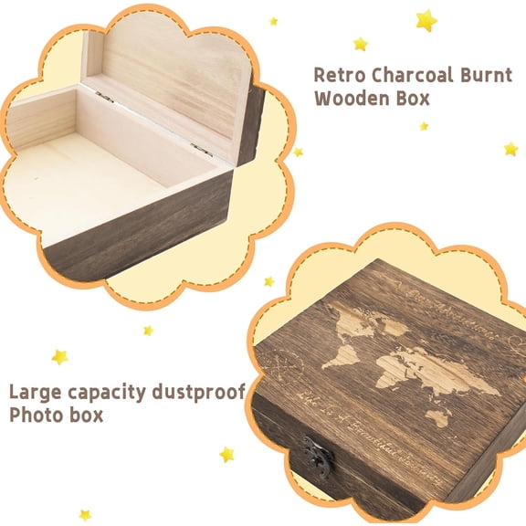 BDIUA-Our Adventures Box, 7.7 x 7.7 x 2.7 Inches, Decorative Wooden Keepsake Box Memory Box with World Map Background Engraved Wood Box with Lid Unique Gift Ideas Wedding Engagement Gift