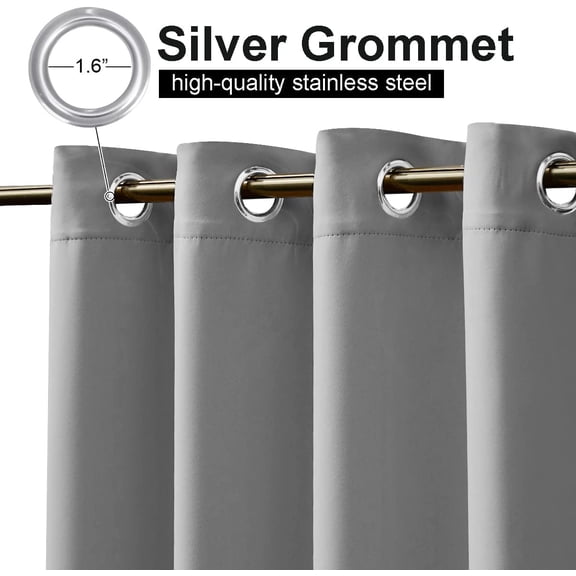 BDIUA-Outdoor Curtain Waterproof for Patio Extra Long, Windproof Thermal Insulated Top and Bottom Stainless Steel Grommets Blackout Outdoor Drape for Porch, Silver Grey, 1 Piece, W52 x L108
