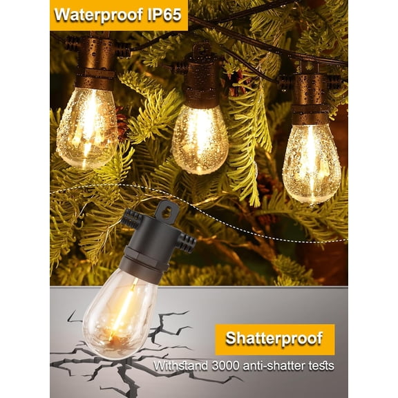 BDIUA-Outdoor String Lights 50 FT, Patio Light for Outside with Shatterproof LED Bulbs, IP65 Waterproof Connectable Hanging Lights for Backyard, Bistro, Cafe, Balcony, Party, Black