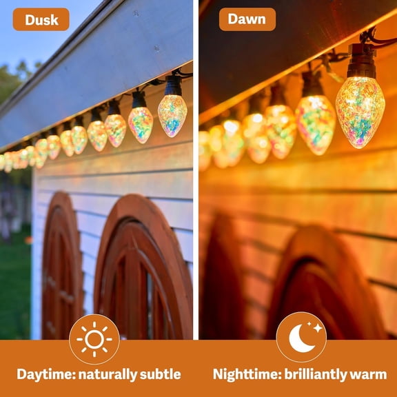 BDIUA-Outdoor String Lights, 50FT 20 LED Iridescent Holographic Bulbs, Waterproof Patio Lights with Remote Control, Shatterproof Connectable Lights for Backyard, Porch, Garden, and Party