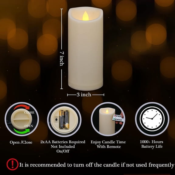 BDIUA-Outdoor Waterproof Flameless Candles with Remote and Timers, 1000 Hours Long Battery Operated LED Pillar Candles, Electric Fake Candles, Ivory Plastic, D3 X H7, 1 Pack