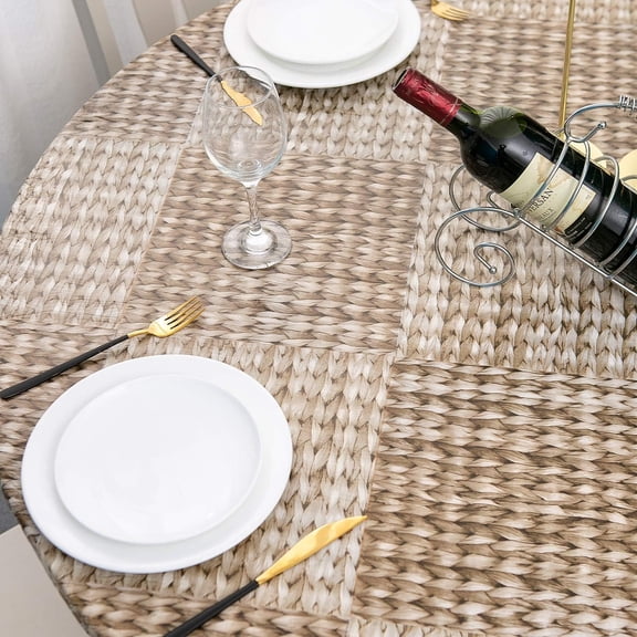 BDIUA-Oval Vinyl Fitted Tablecloth with Flannel Backing Elastic Table Cloth Waterproof Oil-Proof Plastic Table Cover Best for Up to 42" x 60"