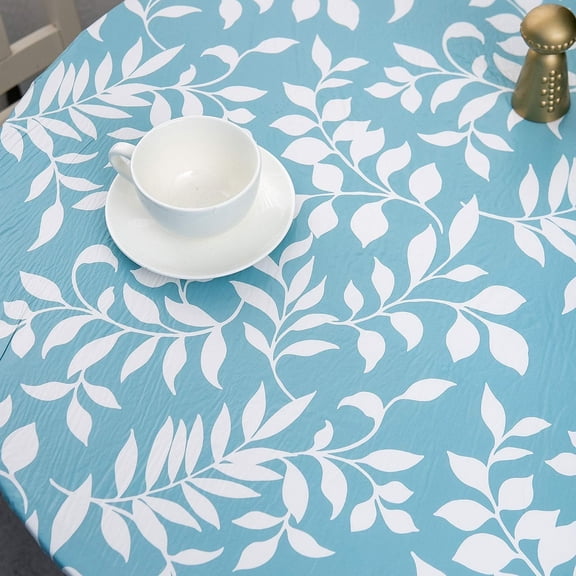 BDIUA-Oval Vinyl Fitted Tablecloth with Flannel Backing Elastic Table Cloth Waterproof Oil-Proof Plastic Table Cover Best for Up to 42" x 60"