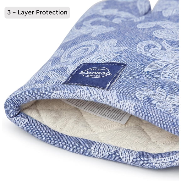 BDIUA-Oven Gloves Heat Resistant | Microwave Cooking Mittens for Baking & Kitchen Use | 12x7 in | Cotton Utensil Holder - Chambray Fabric (Pack of 2, Blue)