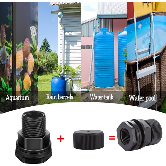 BDIUA-PVC Garden Hose Bulkhead Fitting With Plug, 1/2" Female NPT, 3/4" Male GHT (garden Hose Thread), For Rain Barrels, Aquariums, Sinks6 Pack