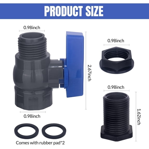 BDIUA-PVC Rain Barrel Spigot Kit 2 Pack 3/4" GHT Bulkhead Fitting with PVC Ball Valve Leak-Proof Tank Faucet for Rain Barrel, Water Tank & Container Drain