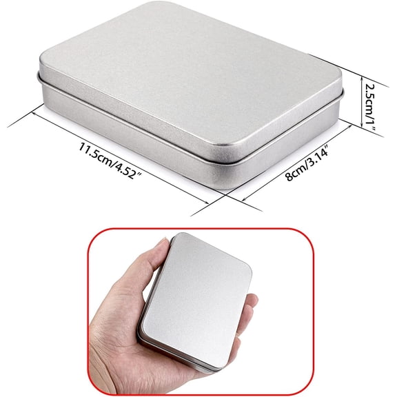 BDIUA-Pack of 12 Rectangular Storage Tins Box With Lid, Metal Silver Empty Tins Box Containers Mini Storage Box Organizer For Candles Candies Gifts Balms, 4.5 x 3.14 x 1 Inch
