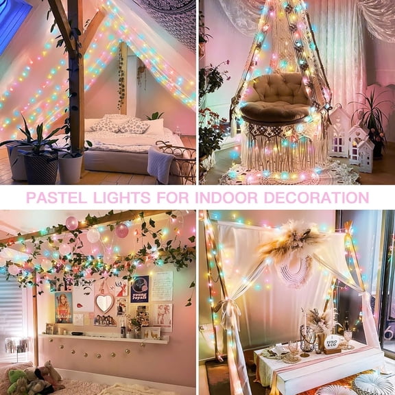 BDIUA-Pastel Easter String Lights, 33ft 100 LED Multicolor Fairy Lights with Remote, Connectable Clear Wire Twinkle Lights for Spring Decor, Aesthetic Bedroom, Classroom, Dorm, Plug in