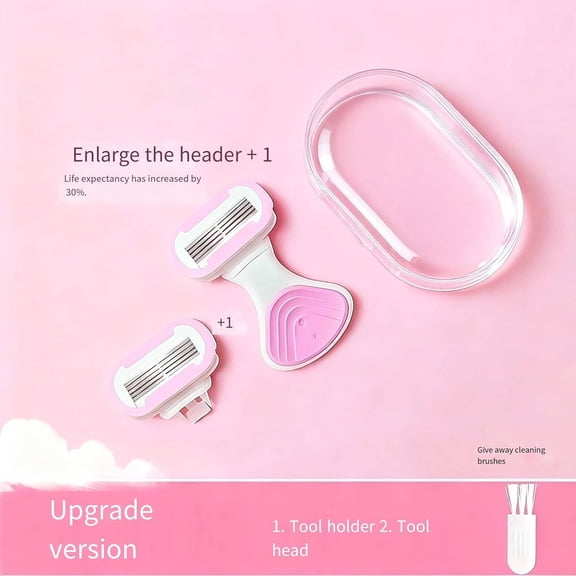 BDIUA-Pink Mini Girls' Razor with 2x 5-Blade Refills, Resin Silicone Anti-Slip Wide Short Handle Easy to Carry (pink)