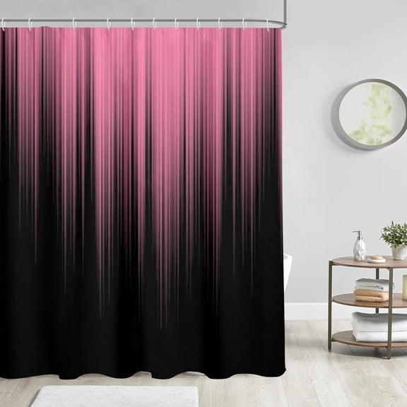 BDIUA-Pink Shower Curtain Standard Black Cute Modern Abstract Girly Girls Cool Anime Dark Ombre Art Aesthetic Preppy Women Two Tone Home Bathroom Decor Bathtub Set with 12 Hooks, 72x72 Inch, Gradient
