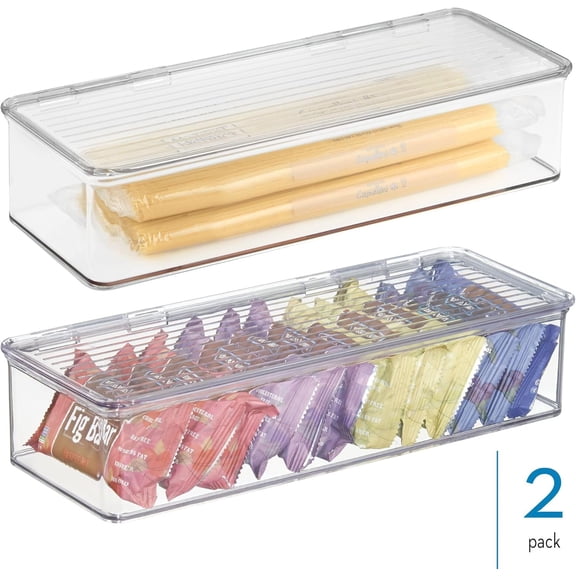 BDIUA-Plastic Stackable Hinged-Lid Storage Box, Set of 2, Clear | Pantry or Kitchen Use