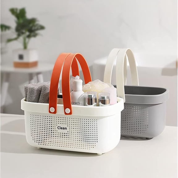 BDIUA-Plastic Storage Basket with Handle Portable Shower Caddy Tote Organizer Basket Bin for Bathroom Kitchen Dorm Room Bedroom, White