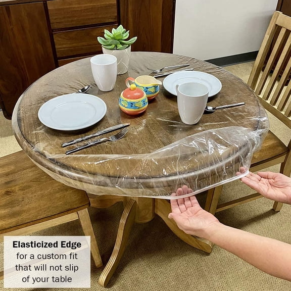 BDIUA-Plastic Table Cover - Clear Round Fitted Vinyl Tablecloth for 36-42 Inch Diameter Tables - Waterproof - Heavy-Duty - Elasticized - Easy to Wipe - Indoor Outdoor Use