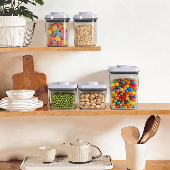 BDIUA-Pop Push Button Airtight Food Storage Containers with Lids | 3 Sizes: 0.65/0.7/1.8Qt for Cereal Flour Sugar Snacks Pet Food, BPA-Free Space-Saving Pantry Kitchen Canisters