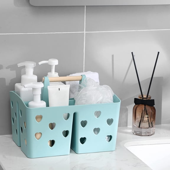 BDIUA-Portable Shower Caddy Plastic Shower Basket Organizer Divided Bathroom Caddy Storage Cleanning Caddy Tote with Handle for College, Dorm Room, Kitchen, Blue