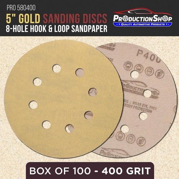 BDIUA-Premium 400 Grit 5" Gold Sanding Discs, 8-Hole Pattern, Box of 100 - Dustless Hook & Loop Backing Sandpaper for DA & Random Orbital Sanders, Sand Auto Paint, Wood Woodworking Furniture
