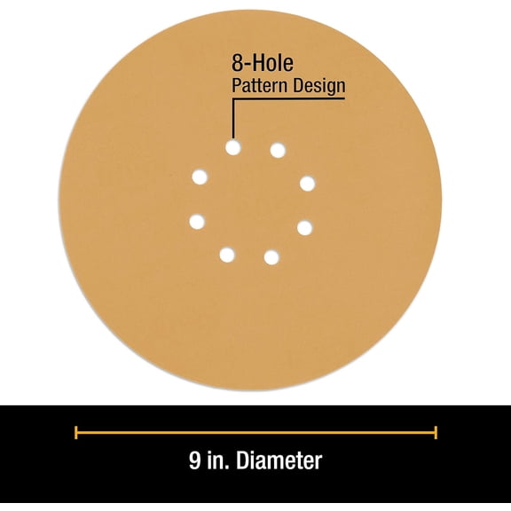 BDIUA-Premium 9" Drywall Sanding Discs - 120 Grit (Box of 10) - 8 Hole Pattern Sandpaper Discs with Hook & Loop Backing, Fast Cutting Aluminum Oxide Abrasive - for Drywall Power Sander, Sand Wood