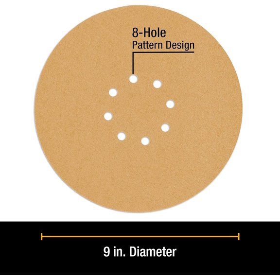 BDIUA-Premium 9" Drywall Sanding Discs - 80 Grit (Box of 10) - 8 Hole Pattern Sandpaper Discs with Hook & Loop Backing, Fast Cutting Aluminum Oxide Abrasive - for Drywall Power Sander, Sand Wood