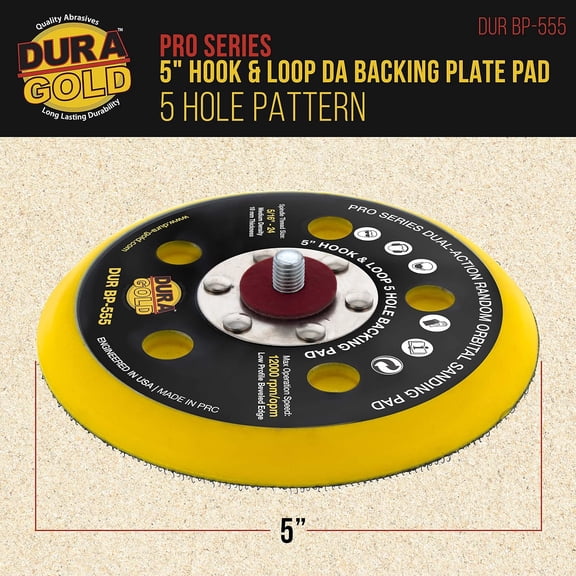 BDIUA-Pro Series 5" Hook & Loop DA Backing Plate Pad, 5 Hole Pattern Dustless - Low Profile Edge, Medium Density, Dual-Action Random Orbital Sanding Pad, Sander Polisher Auto Woodworking Sandpaper
