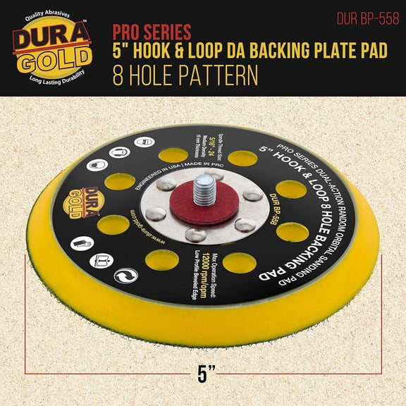 BDIUA-Pro Series 5" Hook & Loop DA Backing Plate Pad, 8 Hole Pattern Dustless - Low Profile Edge, Medium Density, Dual-Action Random Orbital Sanding Pad, Sander Polisher Auto Woodworking Sandpaper