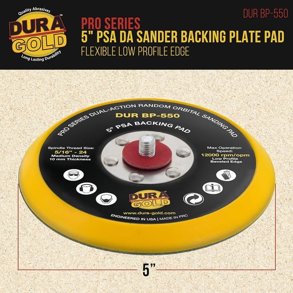 BDIUA-Pro Series 5" PSA DA Sander Backing Plate Pad - Flexible Low Profile Edge, Dual-Action Random Orbital Sanding Pad, Vinyl Faced For Self-Adhesive Stickyback Sandpaper Discs - Auto Woodworking